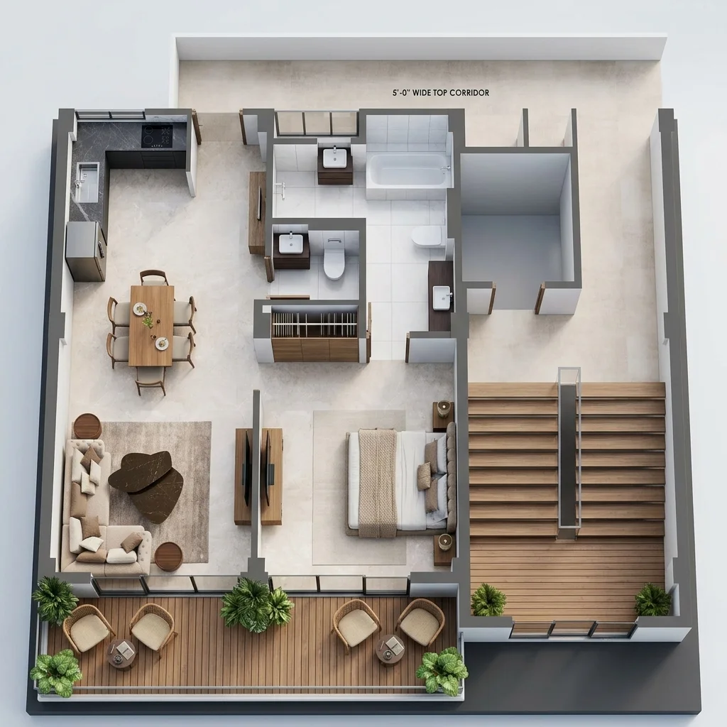 1 BHK 3D Cutaway